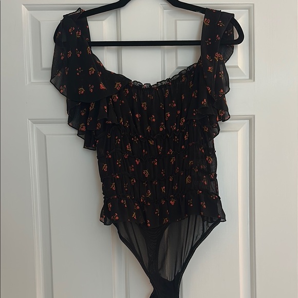 Free People Floral Ruffle Black Bodysuit - Picture 5 of 10
